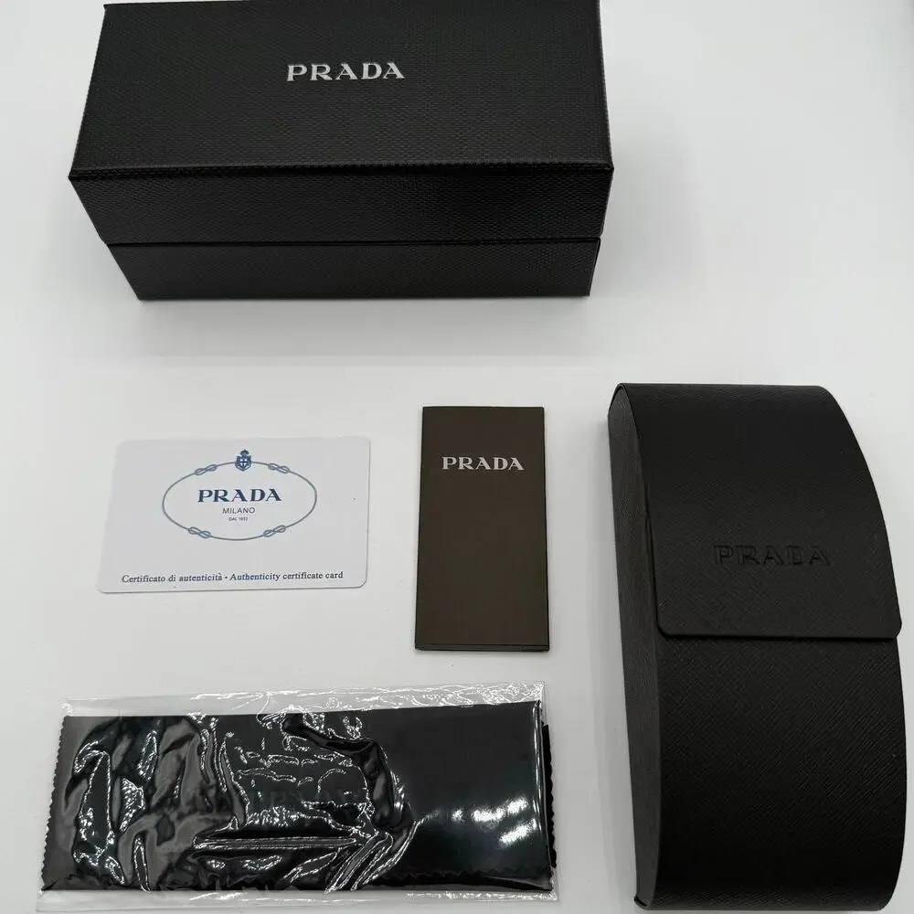 Prada SPR 17W Black Rectangle Sunglasses Gray Lenses 55-18-142 w/ Box Case